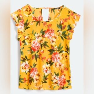 PAPERMOON Kiera Keyhoke Back Floral Yellow Blouse - Size Large